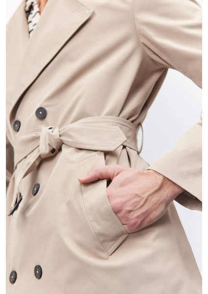 Slim Fit Dar Kesim Astarlı Düğmeli Cepli Kemerli Mevsimlik Baharlık Trençkot D5528AX25SP