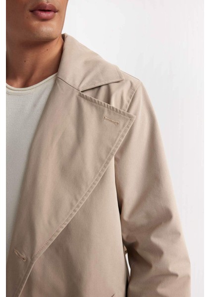 Slim Fit Dar Kesim Astarlı Düğmeli Cepli Kemerli Mevsimlik Baharlık Trençkot D5528AX25SP