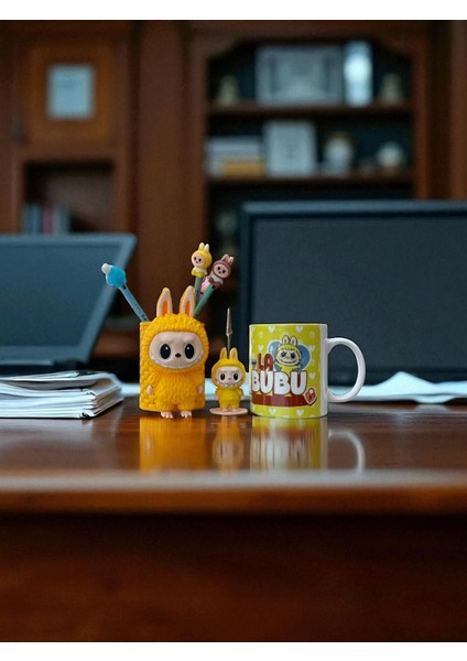 Labubu Figürlü Kalemlik, Baskılı Kupa ve Kağıt Tutacağı – Sevimli Masaüstü Organizer