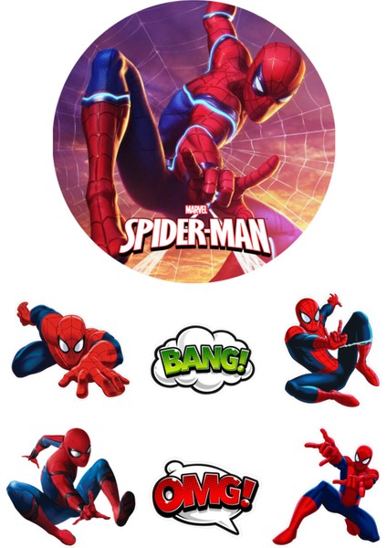 Yenilebilir Yuvarlak Pasta ve Figür Resim Baskısı Şekerli Kağıt Örümcek Adam Temalı 27