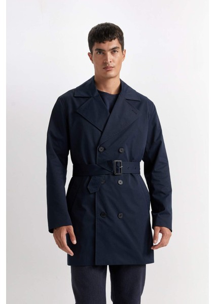Slim Fit Dar Kesim Astarlı Düğmeli Cepli Kemerli Mevsimlik Baharlık Trençkot D5528AX25SP