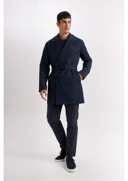 Slim Fit Dar Kesim Astarlı Düğmeli Cepli Kemerli Mevsimlik Baharlık Trençkot D5528AX25SP