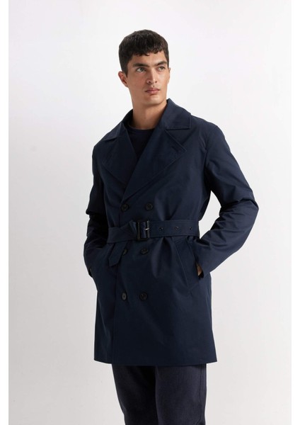 Slim Fit Dar Kesim Astarlı Düğmeli Cepli Kemerli Mevsimlik Baharlık Trençkot D5528AX25SP