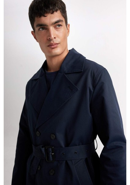 Slim Fit Dar Kesim Astarlı Düğmeli Cepli Kemerli Mevsimlik Baharlık Trençkot D5528AX25SP