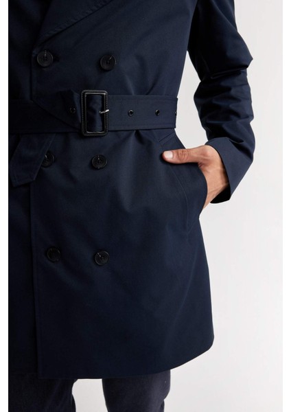 Slim Fit Dar Kesim Astarlı Düğmeli Cepli Kemerli Mevsimlik Baharlık Trençkot D5528AX25SP