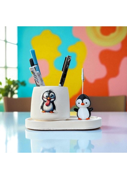 Dekoratif Sevimli Penguen Baskılı Kalemlik ve Penguen Notluk Seti modelleri