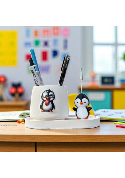 Dekoratif Sevimli Penguen Baskılı Kalemlik ve Penguen Notluk Seti fırsatları