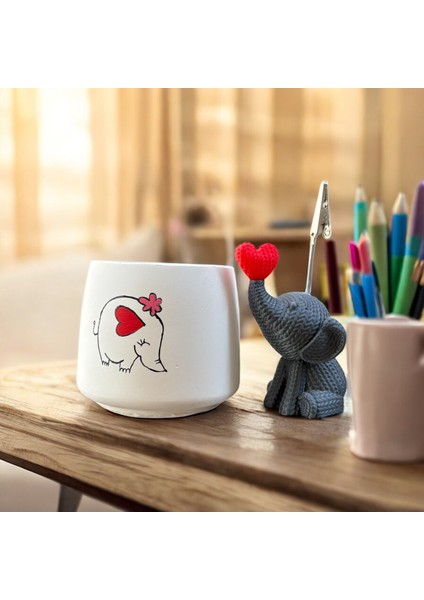 Dekoratif Sevimli Fil Baskılı Kalemlik ve Fil Notluk Seti