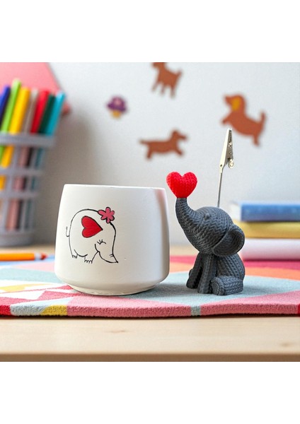 Dekoratif Sevimli Fil Baskılı Kalemlik ve Fil Notluk Seti fırsatları