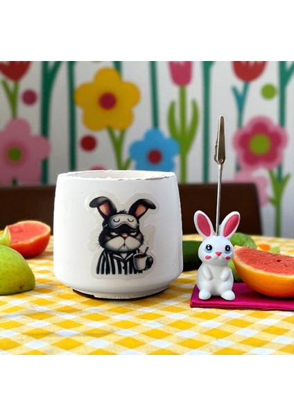 Dekoratif Sevimli Tavşan Baskılı Kalemlik ve Tavşan Notluk Seti