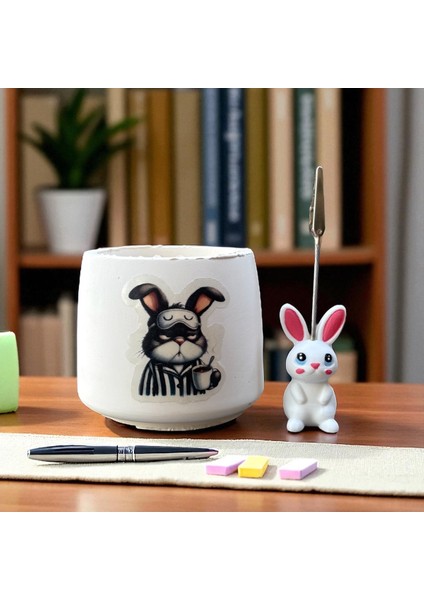Dekoratif Sevimli Tavşan Baskılı Kalemlik ve Tavşan Notluk Seti fiyatları