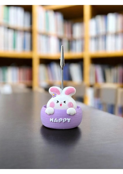 Happy Temalı Tavşan Fotoğraf Not Tutucu Ofis Masası Tutacak Hediyelik