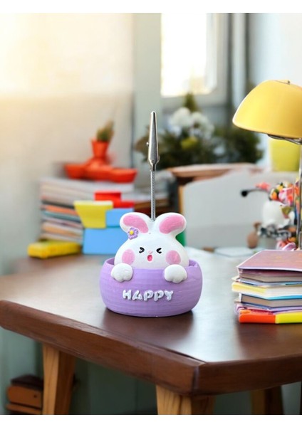 Happy Temalı Tavşan Fotoğraf Not Tutucu Ofis Masası Tutacak Hediyelik fiyatları