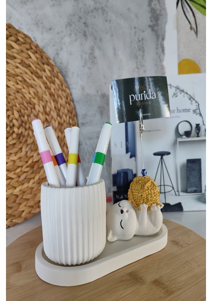 Dekoratif Sevimli Kedi Kalemlik ve Notluk Seti