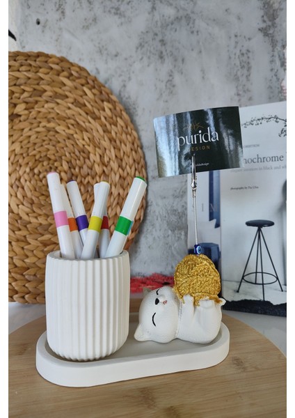Dekoratif Sevimli Kedi Kalemlik ve Notluk Seti modelleri