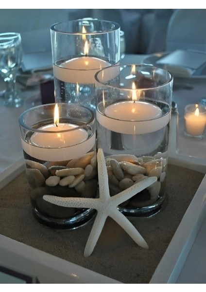 3'lü Büyük Yüzen Mum Beyaz