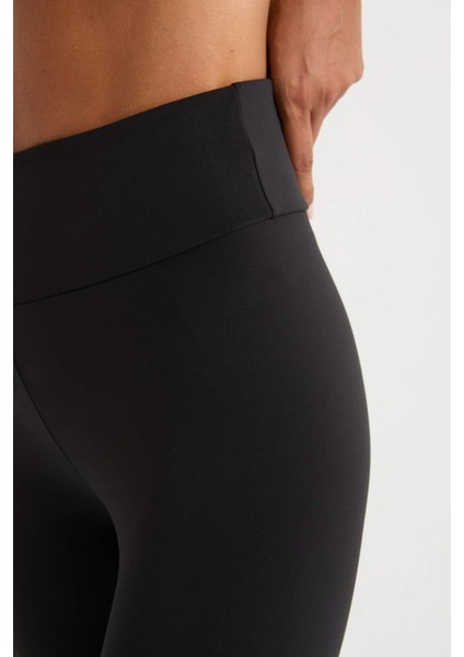 Fit Toparlayıcı Yüksek Bel İçi Yumuşak Tüylü Beli Saran Basic Düz Sporcu Tayt W8206AZ25SP
