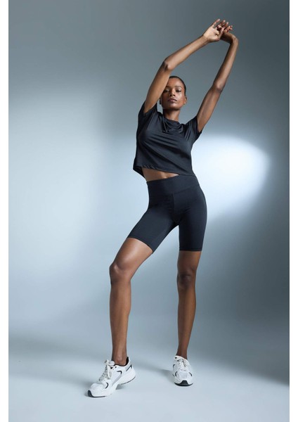 Fit Yüksek Bel Biker Esnek Kısa Basic Düz Sporcu Tayt Z6741AZ25SP