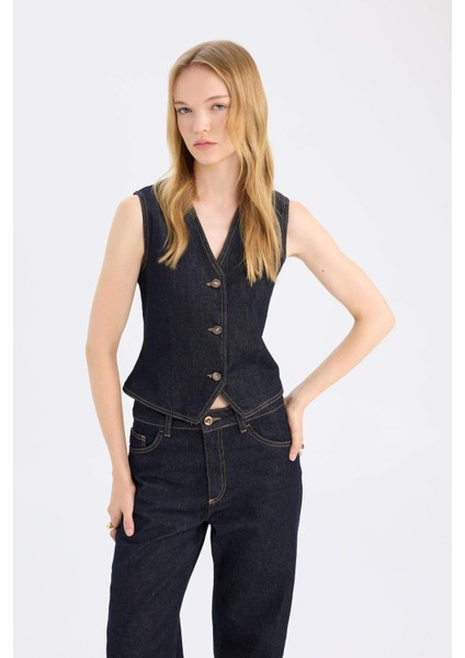 Düğmeli Blazer Jean Yelek D5820AX24WN