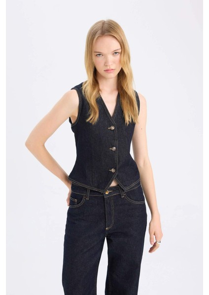 Düğmeli Blazer Jean Yelek D5820AX24WN