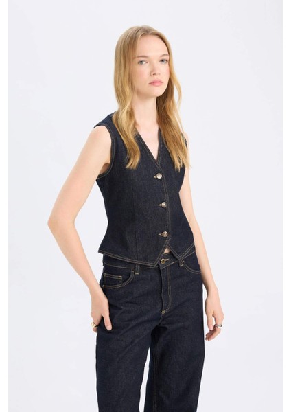 Düğmeli Blazer Jean Yelek D5820AX24WN