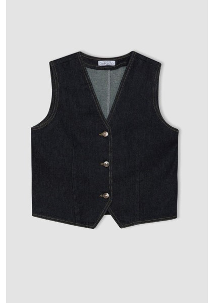 Düğmeli Blazer Jean Yelek D5820AX24WN