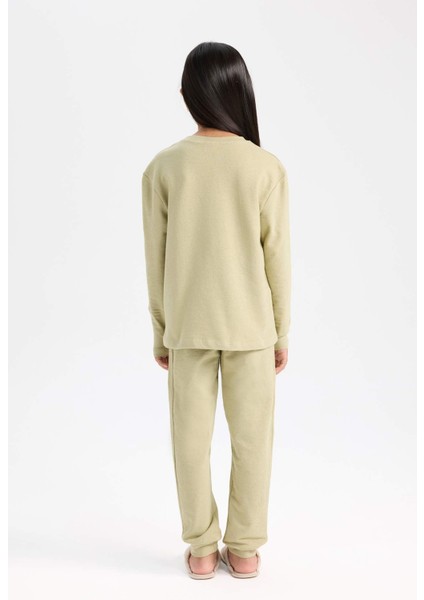 Kız Çocuk Pijama Takımı Baskılı Uzun Kollu Üst Beli Lastikli Uzun Alt D6655A824WN