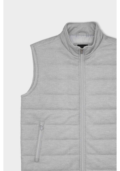 Slim Fit Dar Kesim Dik Yaka Astarlı Fermuarlı Cepli Mevsimlik Baharlık Yelek D7536AX25SP