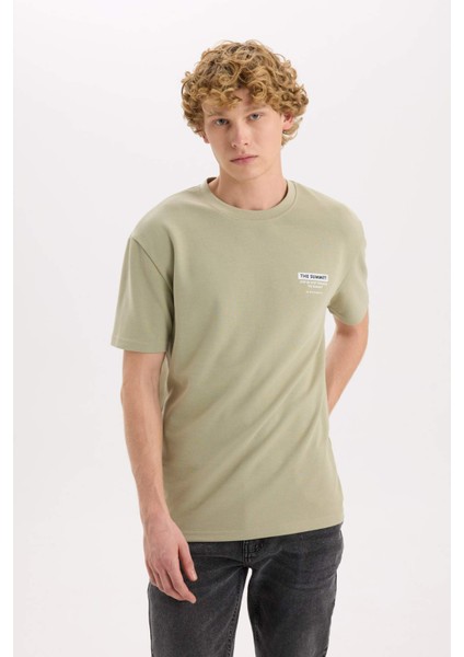 Regular Fit Bisiklet Yaka Baskılı Kısa Kollu Ağır Kumaş Tişört D5495AX25SP