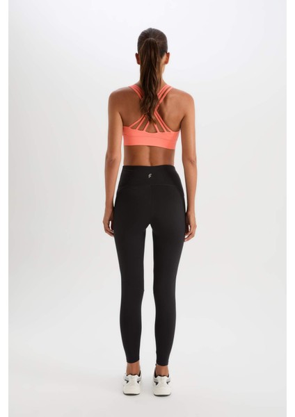 Fit Siyah Toparlayıcı Yüksek Bel Şekillendirici Esnek Sporcu Tayt Z0817AZ25SP