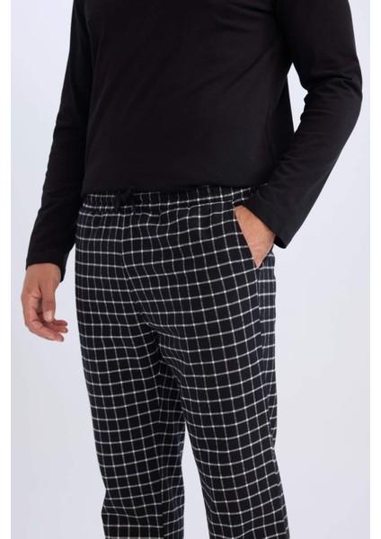 Regular Fit Pijama Takımı Bisiklet Yaka Uzun Kollu Üst Kareli Uzun Alt C6124AX24CW