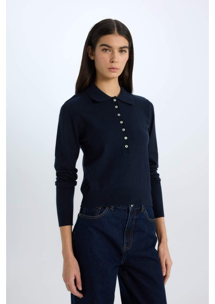 Regular Fit Polo Yaka Basic Düz Triko Kazak D6259Ax25Sp