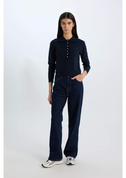 Regular Fit Polo Yaka Basic Düz Triko Kazak D6259Ax25Sp