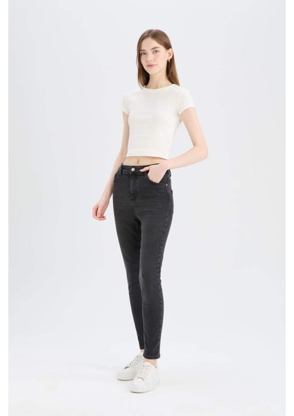 Skinny Fit Yüksek Bel Düz Paça Uzun Jean Kar Yıkamalı Pantolon D6601AX25SP