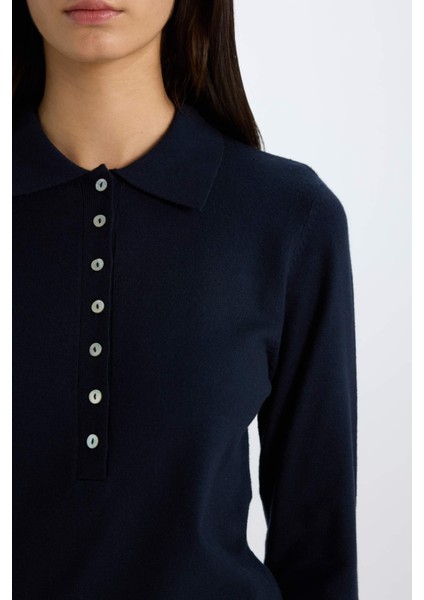 Regular Fit Polo Yaka Basic Düz Triko Kazak D6259Ax25Sp