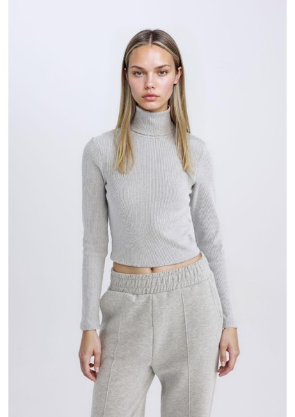 Fitted Balıkçı Yaka Fitilli Kaşkorse Basic Düz Uzun Kollu Tişört D8798AX24AU