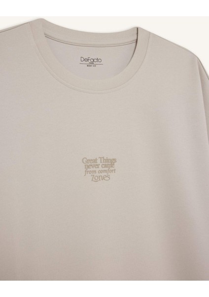 Boxy Fit Bisiklet Yaka Ütü Gerektirmeyen Nefes Alabilen Baskılı Kısa Kollu Ağır Kumaş Tişört D5517AX25SP