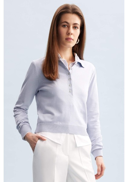 Regular Fit Polo Yaka Basic Düz Triko Kazak D6259Ax25Sp