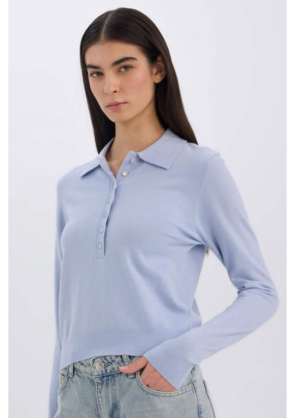 Regular Fit Polo Yaka Basic Düz Triko Kazak D6259Ax25Sp