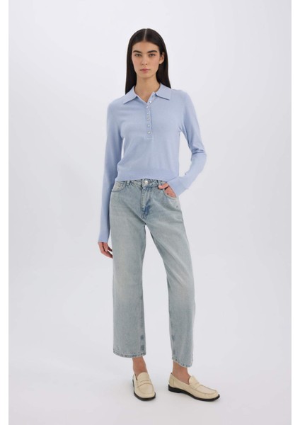 Regular Fit Polo Yaka Basic Düz Triko Kazak D6259Ax25Sp