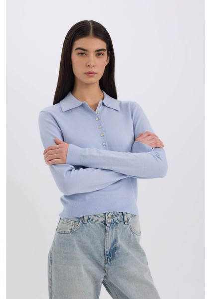 Regular Fit Polo Yaka Basic Düz Triko Kazak D6259Ax25Sp