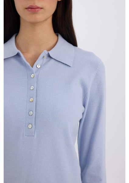 Regular Fit Polo Yaka Basic Düz Triko Kazak D6259Ax25Sp