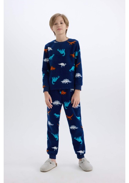 Erkek Çocuk Polar Pijama Takımı Dinozor Desenli Uzun Kollu Üst Uzun Alt D8784A8NS