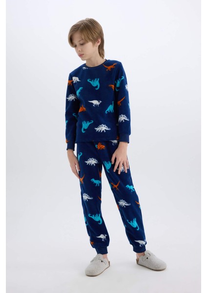 Erkek Çocuk Polar Pijama Takımı Dinozor Desenli Uzun Kollu Üst Uzun Alt D8784A8NS