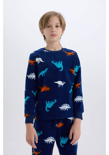 Erkek Çocuk Polar Pijama Takımı Dinozor Desenli Uzun Kollu Üst Uzun Alt D8784A8NS