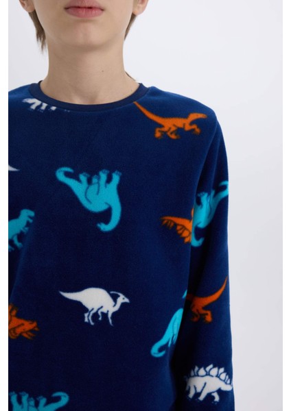 Erkek Çocuk Polar Pijama Takımı Dinozor Desenli Uzun Kollu Üst Uzun Alt D8784A8NS