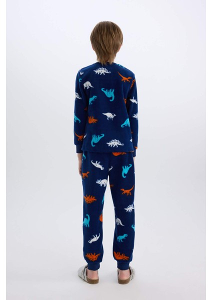 Erkek Çocuk Polar Pijama Takımı Dinozor Desenli Uzun Kollu Üst Uzun Alt D8784A8NS