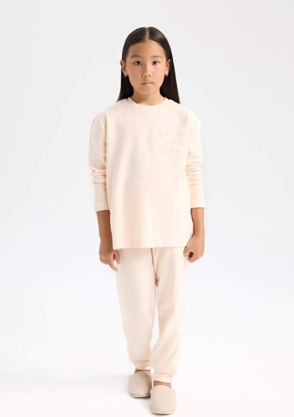Kız Çocuk Pijama Takımı Uzun Kollu Üst Beli Lastikli Alt D6655A824WN