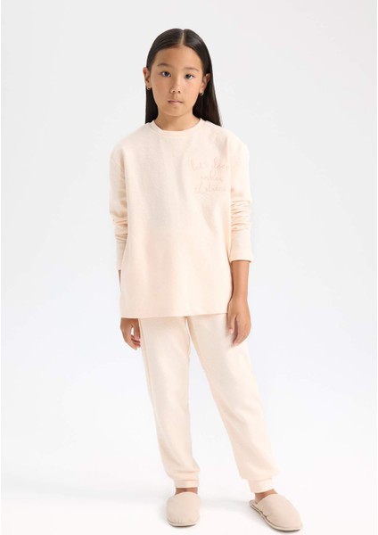 Kız Çocuk Pijama Takımı Uzun Kollu Üst Beli Lastikli Alt D6655A824WN