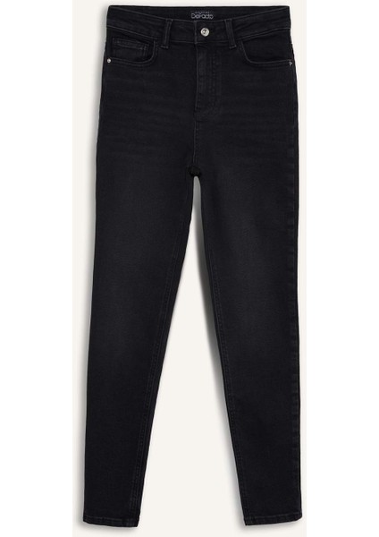 Skinny Fit Yüksek Bel Düz Paça Uzun Jean Kar Yıkamalı Pantolon D6601AX25SP
